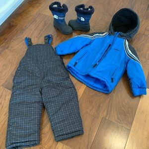 Boys snow jacket, bib and boots!